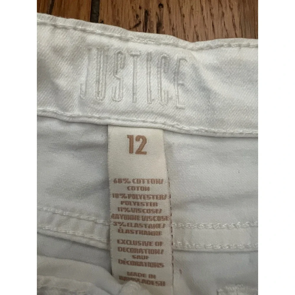 Justice Girls White Denim Bermuda Shorts Size 12 Raw Hem Stretch Cotton Blend